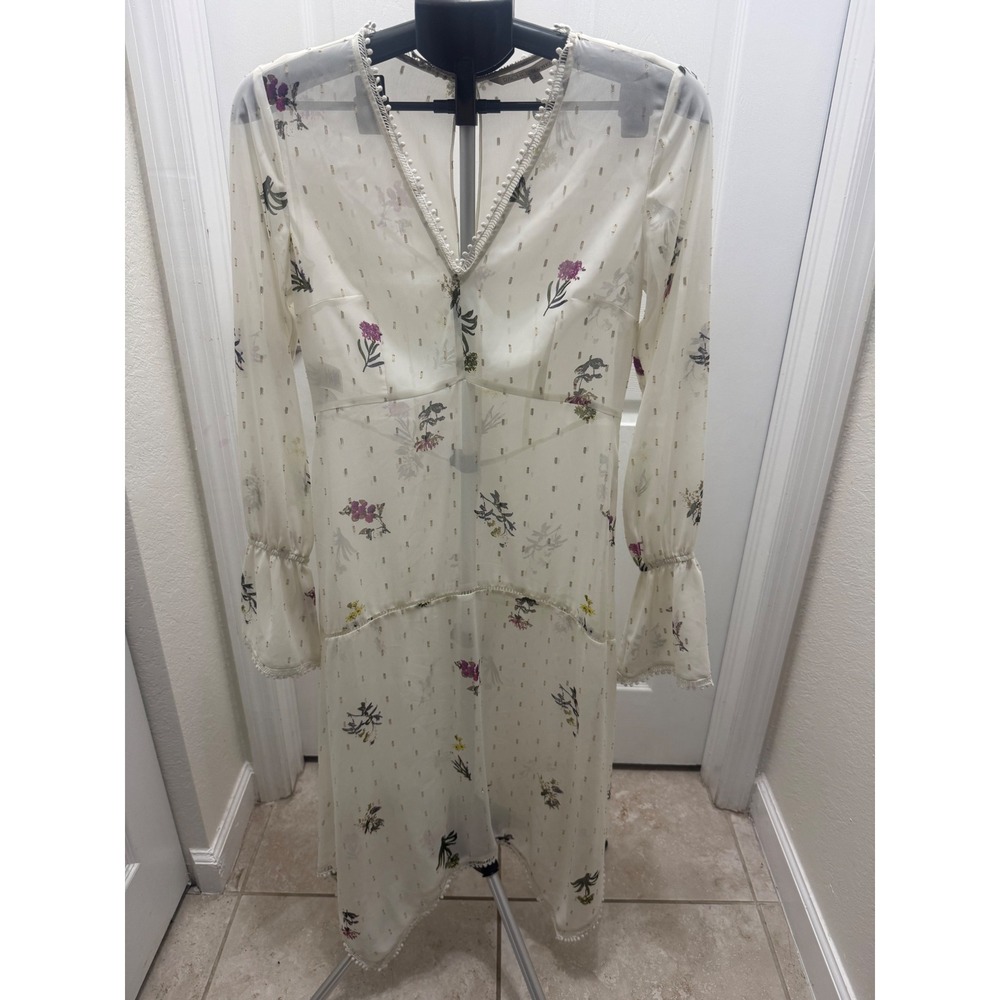 Rachel Rachel Roy Size 2 Ivory Floral Dress Metallic Gold Boho Long Sleeve